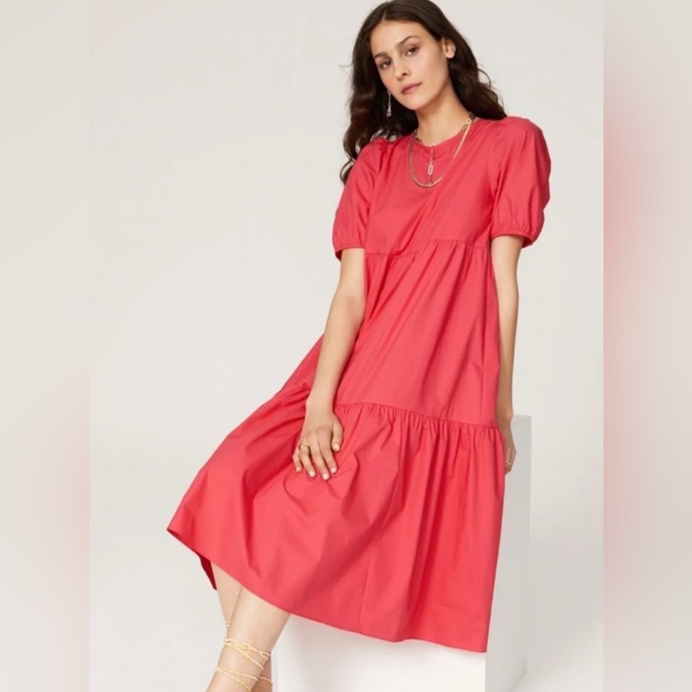 Peter Som Vibrant Coral Midi Dress